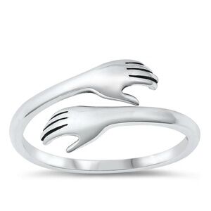 Sterling Silver Hugging Hands Ring – Size 10 – 10 mm Face Height